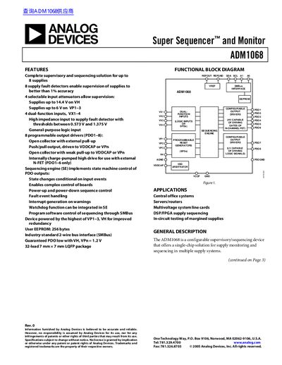 Analog Devices ADM1068 Super Sequencer and Monitor Datasheet - cover page