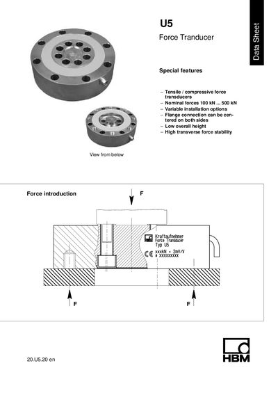 HBM U5 Force Transducer Datasheet - cover page