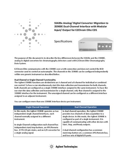 Agilent SS420x/35900E Analog/Digital Converter Migration Guide for EZChrom Elite CDS - cover page