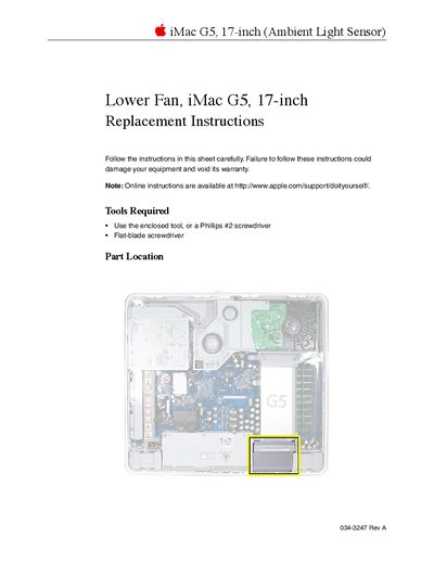 Apple iMac G5 17-inch Lower Fan Replacement Instructions - cover page