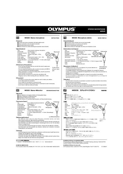 Olympus ME50S Stereo Microphone Instructions - cover page