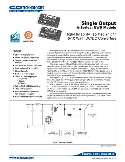 DATEL UWR DC/DC Converter Manual - cover page