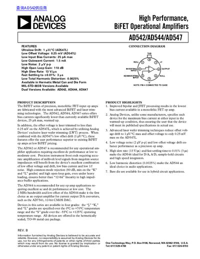 Analog Devices AD542/AD544/AD547 Operational Amplifier Handbook - cover page