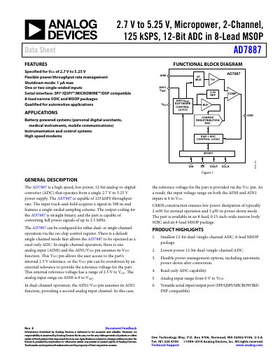 Analog Devices AD7887 Datasheet - cover page