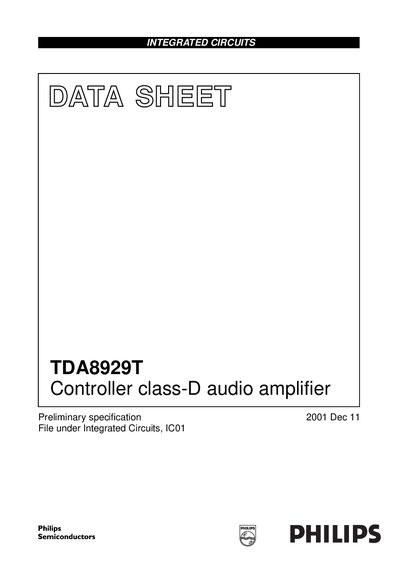 Philips TDA8929T Class‑D Audio Amplifier Controller Datasheet - cover page