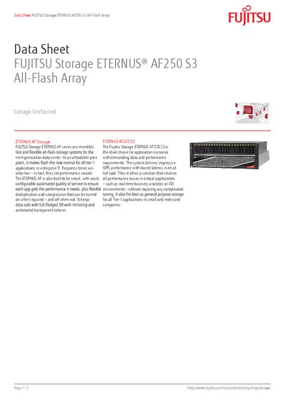 Fujitsu AF250 S3 All-Flash Array Data Sheet - cover page