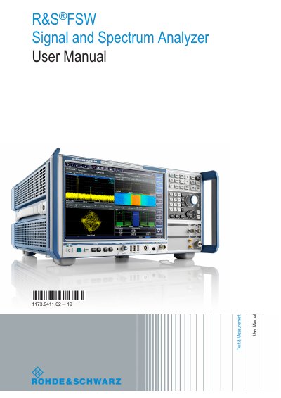 Rohde & Schwarz FSW Signal and Spectrum Analyzer User Manual - cover page