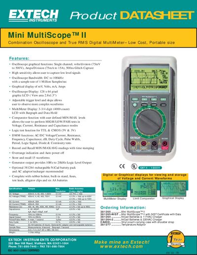 Extech Mini MultiScope II Datasheet - cover page