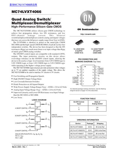 ON Semiconductor MC74LVXT4066 Datasheet - cover page