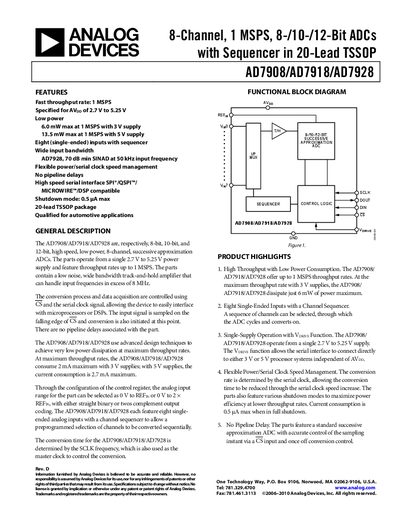 Analog Devices AD7908/AD7918/AD7928 Datasheet Rev D - cover page