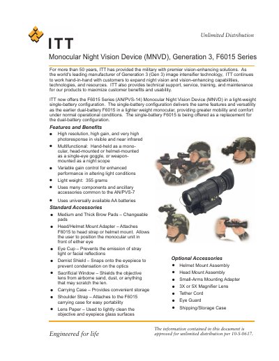 ITT F6015 Series Monocular Night Vision Device (MNVD) Product Leaflet - cover page