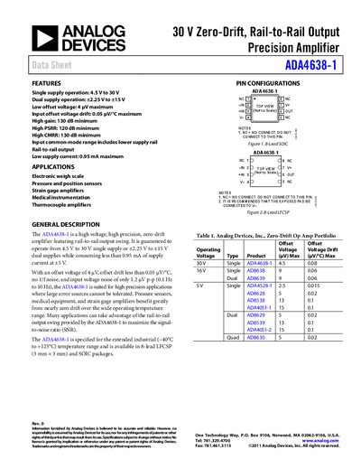 Analog Devices ADA4638-1 Datasheet - cover page