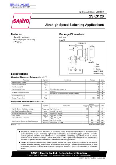 Sanyo 2SK3120 Ultrahigh-Speed Switching Applications Handbook - cover page