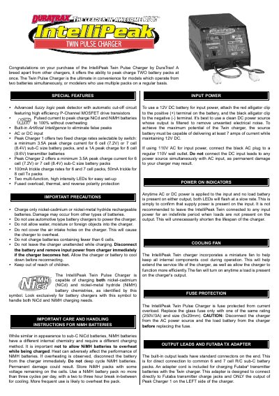 DuraTrax IntelliPeak Twin Pulse Charger User Manual - cover page