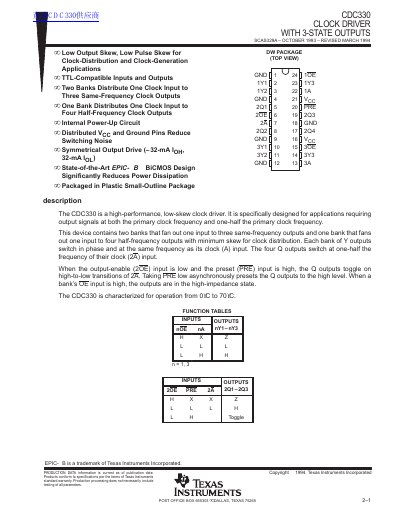 TEXAS INSTRUMENTS CDC330 CLOCK DRIVER WITH 3-STATE OUTPUTS handbook - cover page