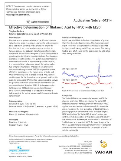 Agilent Application Note SI-01214 Effective Determination of Glutamic Acid by HPLC with ELSD - cover page