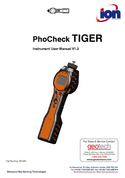 Ion Science PhoCheck TIGER User Manual - cover page
