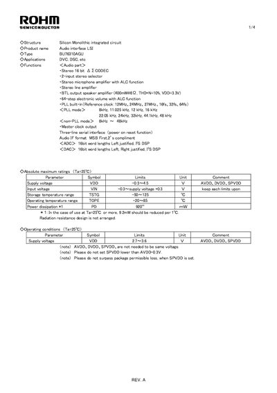 ROHM BU76310AGU Audio Interface LSI Datasheet - cover page