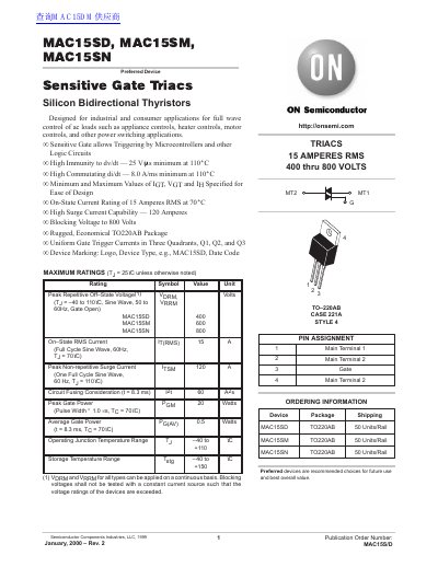 ON Semiconductor MAC15CD MAC15CM MAC15SN handbook - cover page