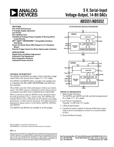 Analog Devices AD5551/AD5552 DAC Datasheet - cover page