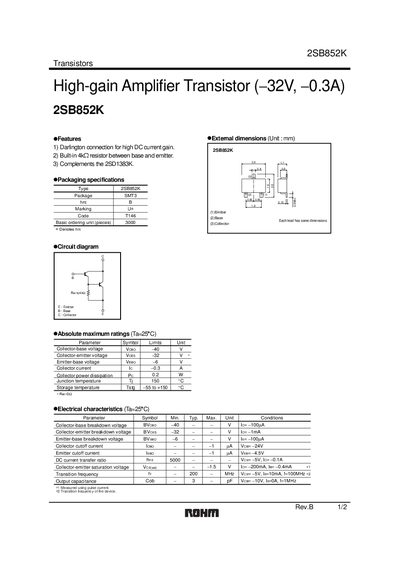 ROHM 2SB852K Datasheet - cover page