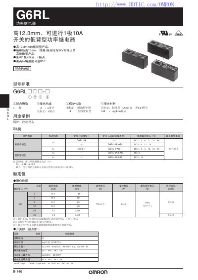 Omron G6RL Power Relay Product Leaflet - cover page