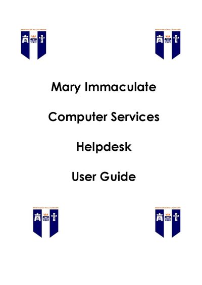 Mary Immaculate Computer Services Helpdesk User Guide - cover page