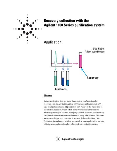 Agilent 1100 Series Recovery Collection Application Note - cover page