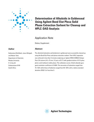 Agilent Bond Elut Plexa SPE Application Note for Alkaloid Analysis - cover page