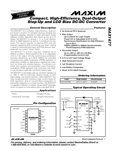 Maxim MAX1677 Dual-Output Boost Converter Datasheet - cover page