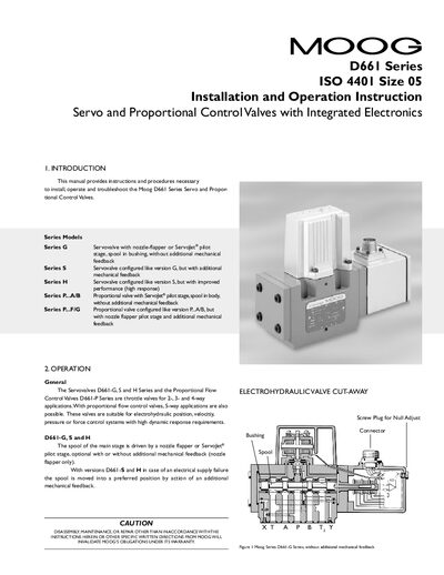 Moog D661 Series Servo and Proportional Control Valves Installation and Operation Instruction - cover page