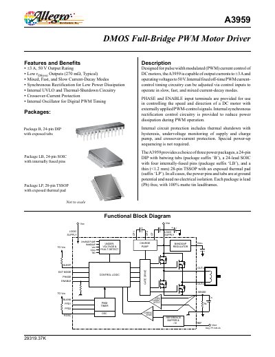Allegro A3959 DMOS Full-Bridge PWM Motor Driver Handbook - cover page