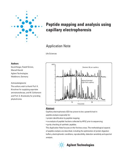 Agilent Peptide Mapping Analysis Using Capillary Electrophoresis Application Note - cover page