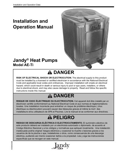 Jandy AE-Ti Heat Pump Installation and Operation Manual - cover page