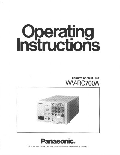 Panasonic WV-RC700A Remote Control Unit Operating Instructions - cover page