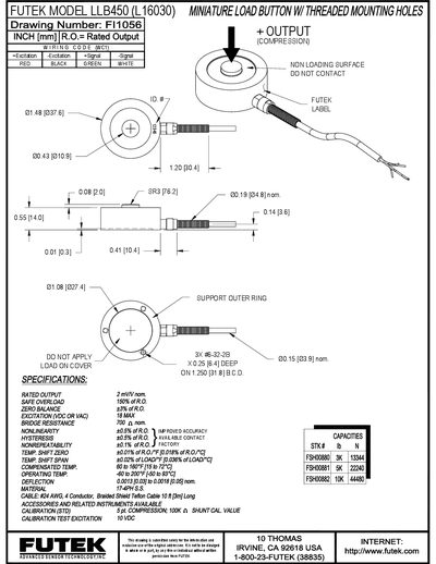 Futek LLB450 (L16030) Miniature Load Button Data Sheet - cover page
