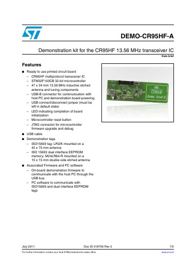 STMicroelectronics DEMO-CR95HF-A Data Brief