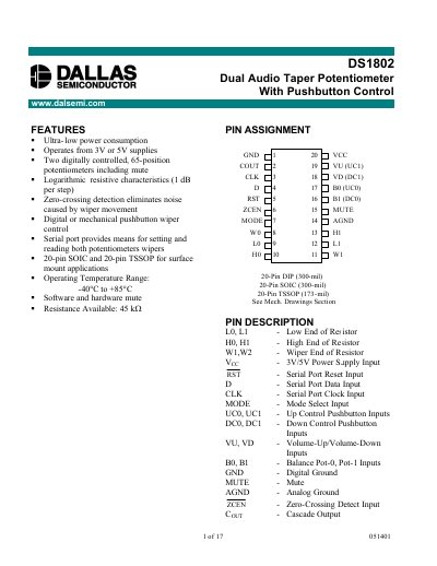 Dallas Semiconductor DS1802 Datasheet - cover page