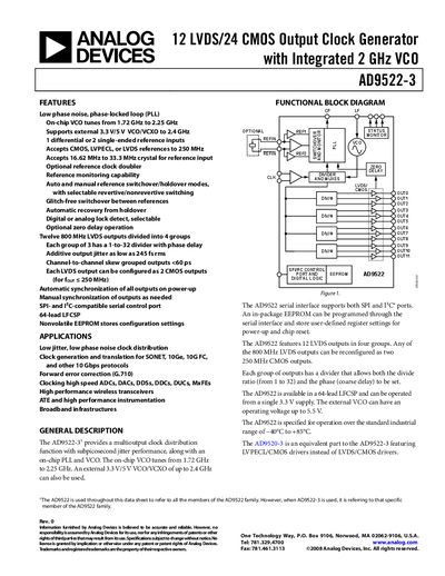 Analog Devices AD9522-3 Clock Generator Datasheet - cover page