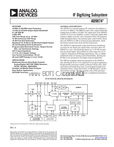 Analog Devices AD9874 Datasheet - cover page
