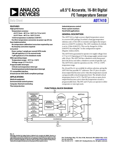 Analog Devices ADT7410 Temperature Sensor Datasheet - cover page