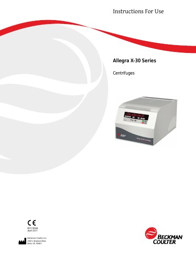 Beckman Coulter Allegra X-30 Series Centrifuge User Manual - cover page
