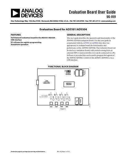 Analog Devices AD5501/AD5504 Evaluation Board User Guide UG-059