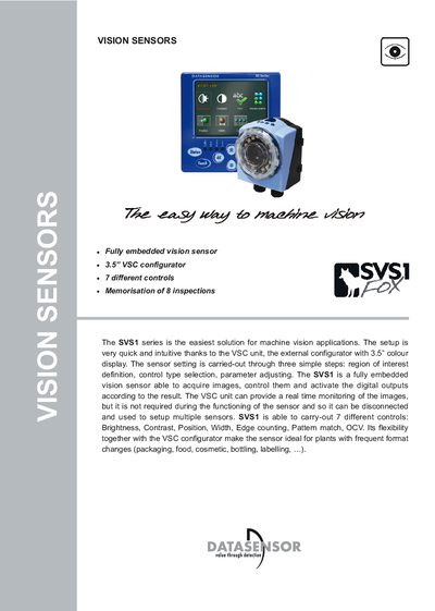Datasensor SVS1 Vision Sensor User Manual - cover page