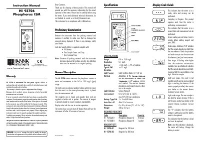 Hanna Instruments HI 93706 Phosphorus ISM Instruction Manual - cover page