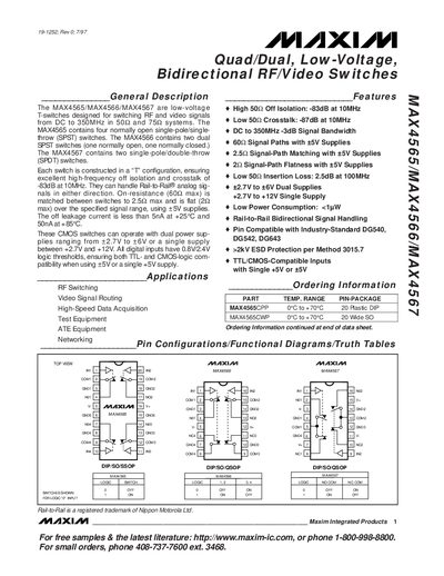 Maxim MAX4565/MAX4566/MAX4567 Datasheet - cover page