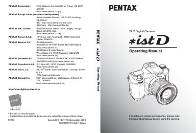 Pentax *im SLR Digital Camera Operating Manual - cover page