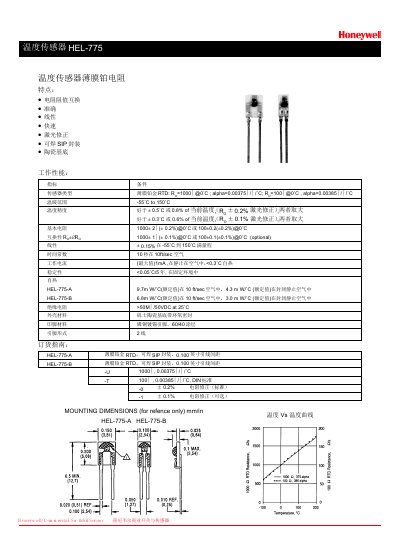 Honeywell HEL-775-A/B Temperature Sensor Datasheet - cover page