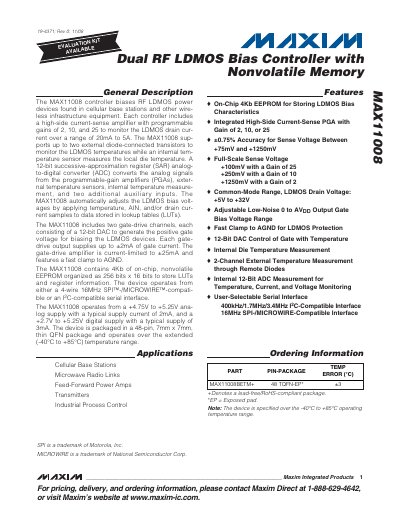 Maxim MAX11008 Dual RF LDMOS Bias Controller Datasheet - cover page