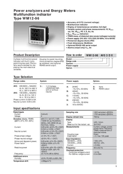 YZ WM12-96 Power Analyzer User Manual - cover page